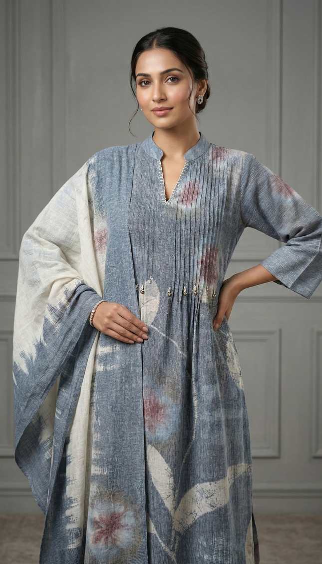 The Slate Blue Shibori Punjabi Suit