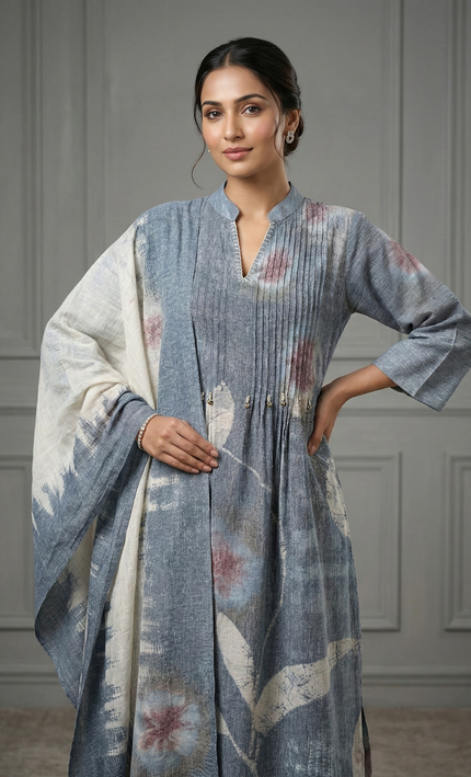 The Slate Blue Shibori printed Punjabi Suit