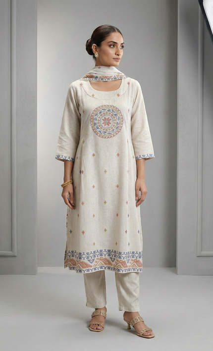 The Cream cotton printed Punjabi Suit