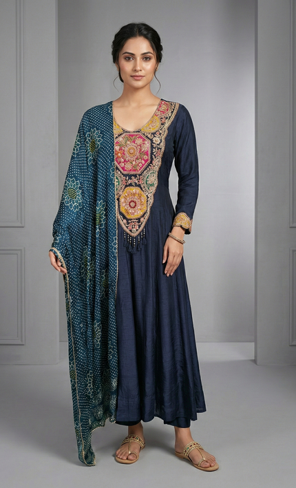 Navy Blue anarkali zardosi work Punjabi Suit