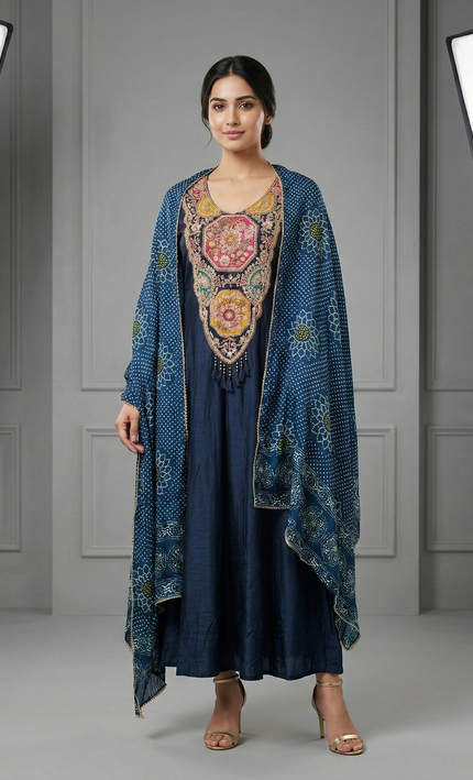 Navy Blue anarkali zardosi work Punjabi Suit