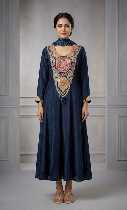 Navy Blue anarkali zardosi work Punjabi Suit