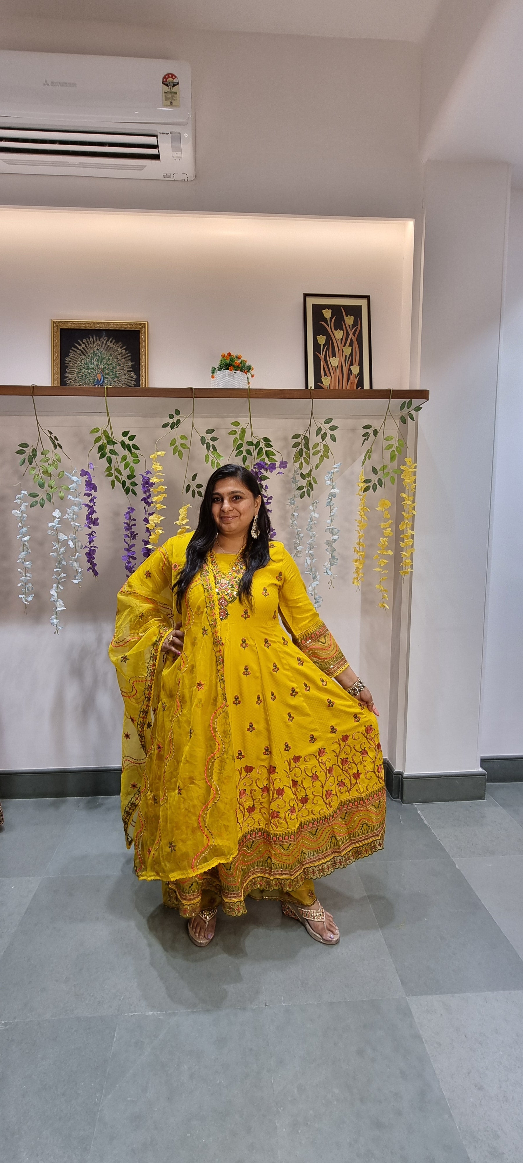 Radiant Yellow Hand-Embroidered Anarkali Punjabi Suit Set