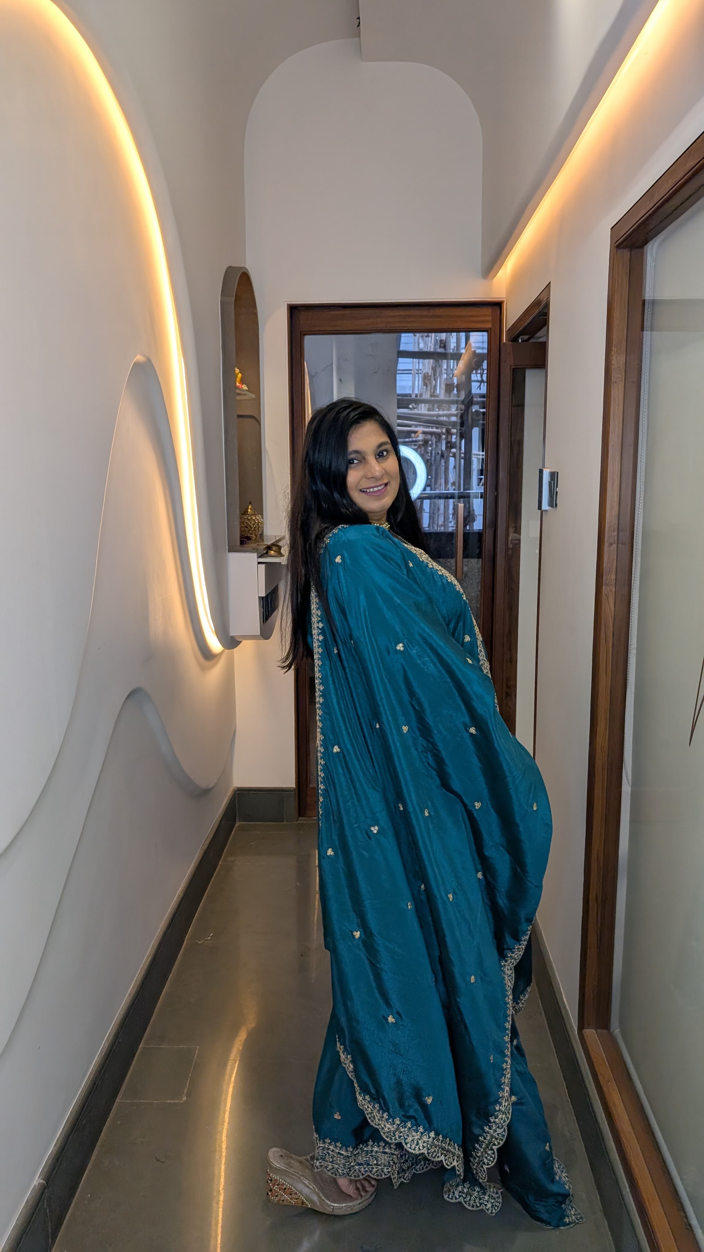 Teal Blue Embroidered Sharara Punjabi Suit Set