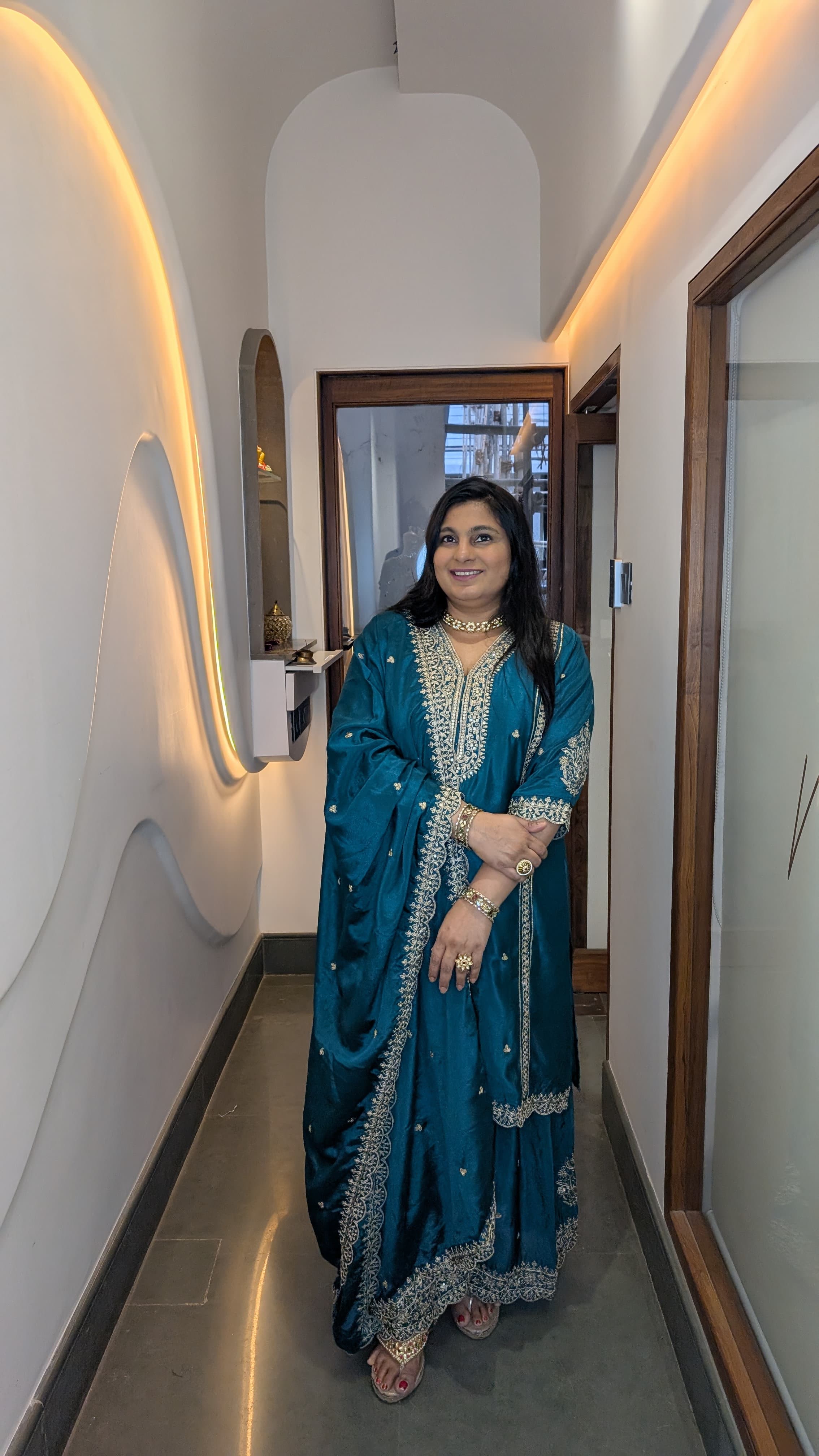 Teal Blue Embroidered Sharara Punjabi Suit Set