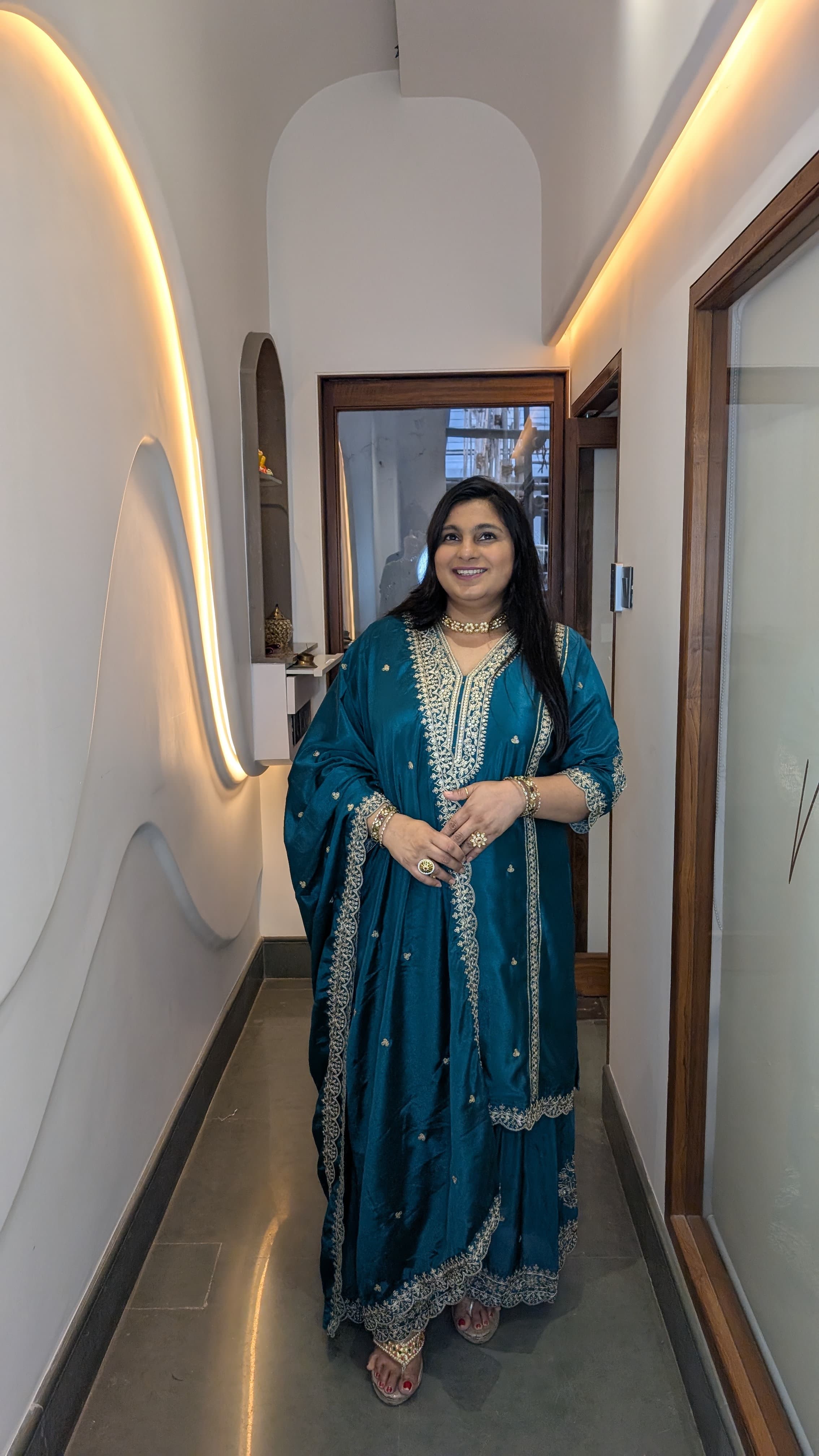 Teal Blue Embroidered Sharara Punjabi Suit Set