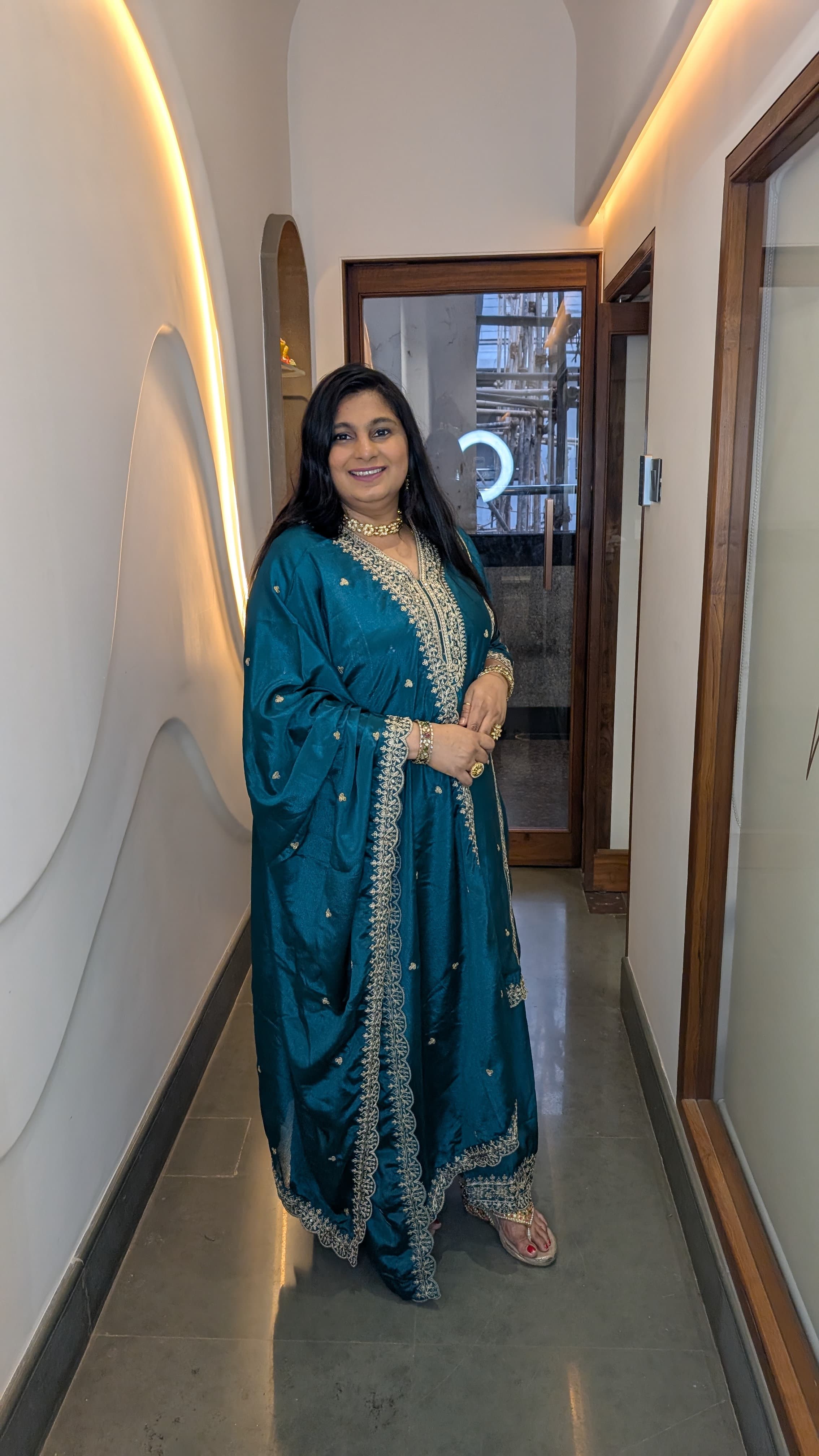 Teal Blue Embroidered Sharara Punjabi Suit Set
