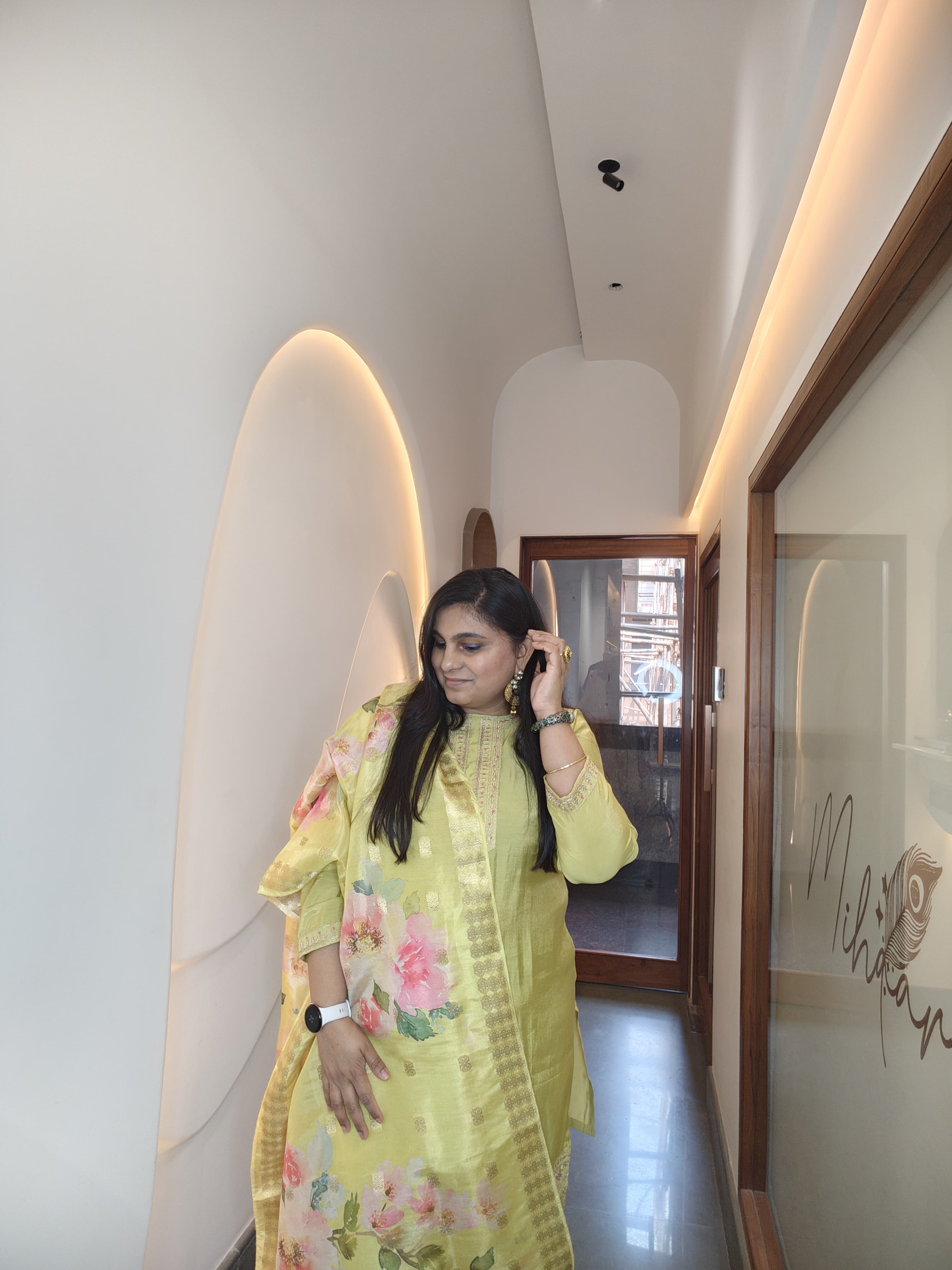 Lemon Yellow Handblock Anarkali Set with Dupatta (3-Piece Elegance)