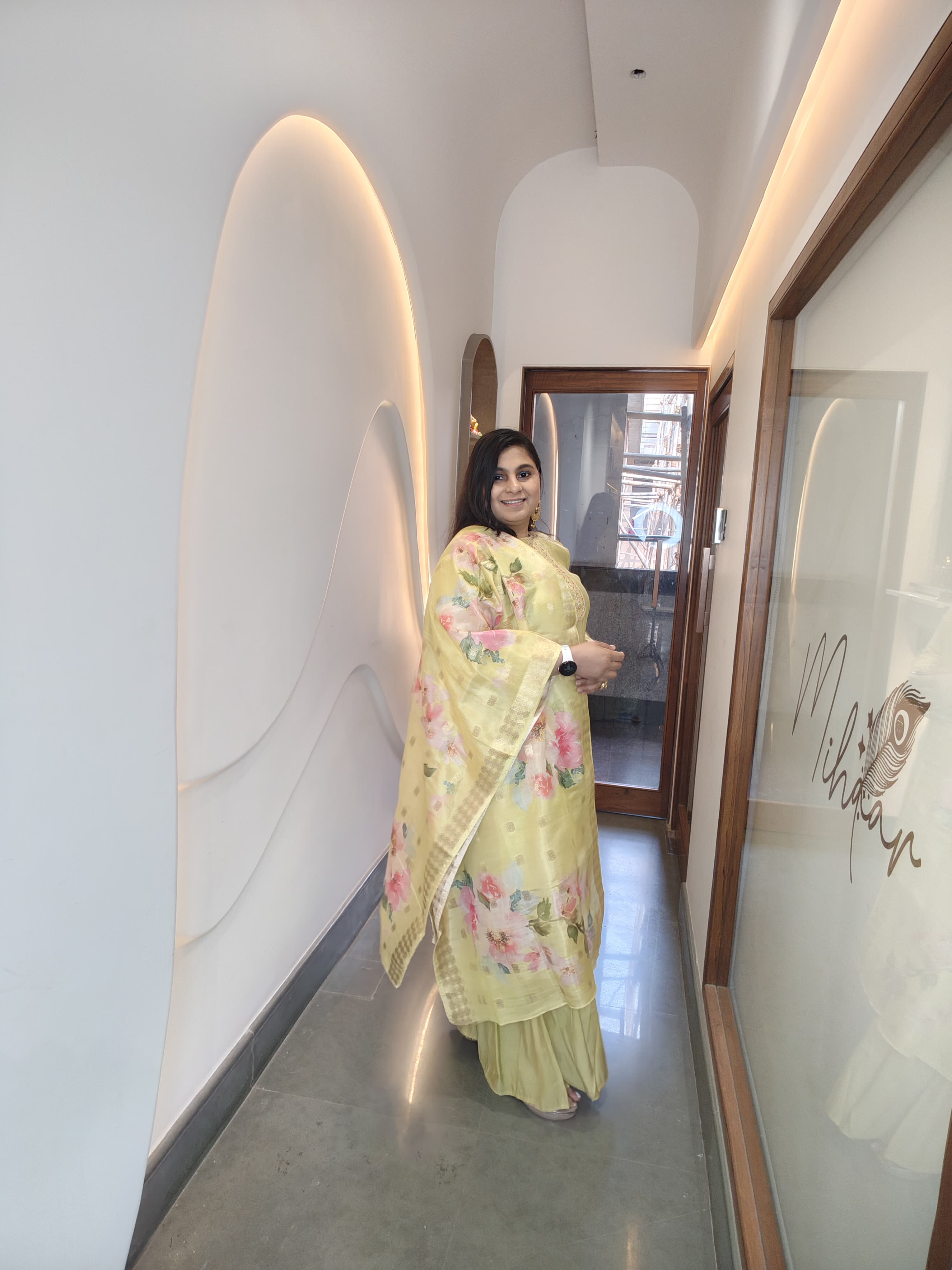 Lemon Yellow Handblock Anarkali Set with Dupatta (3-Piece Elegance)