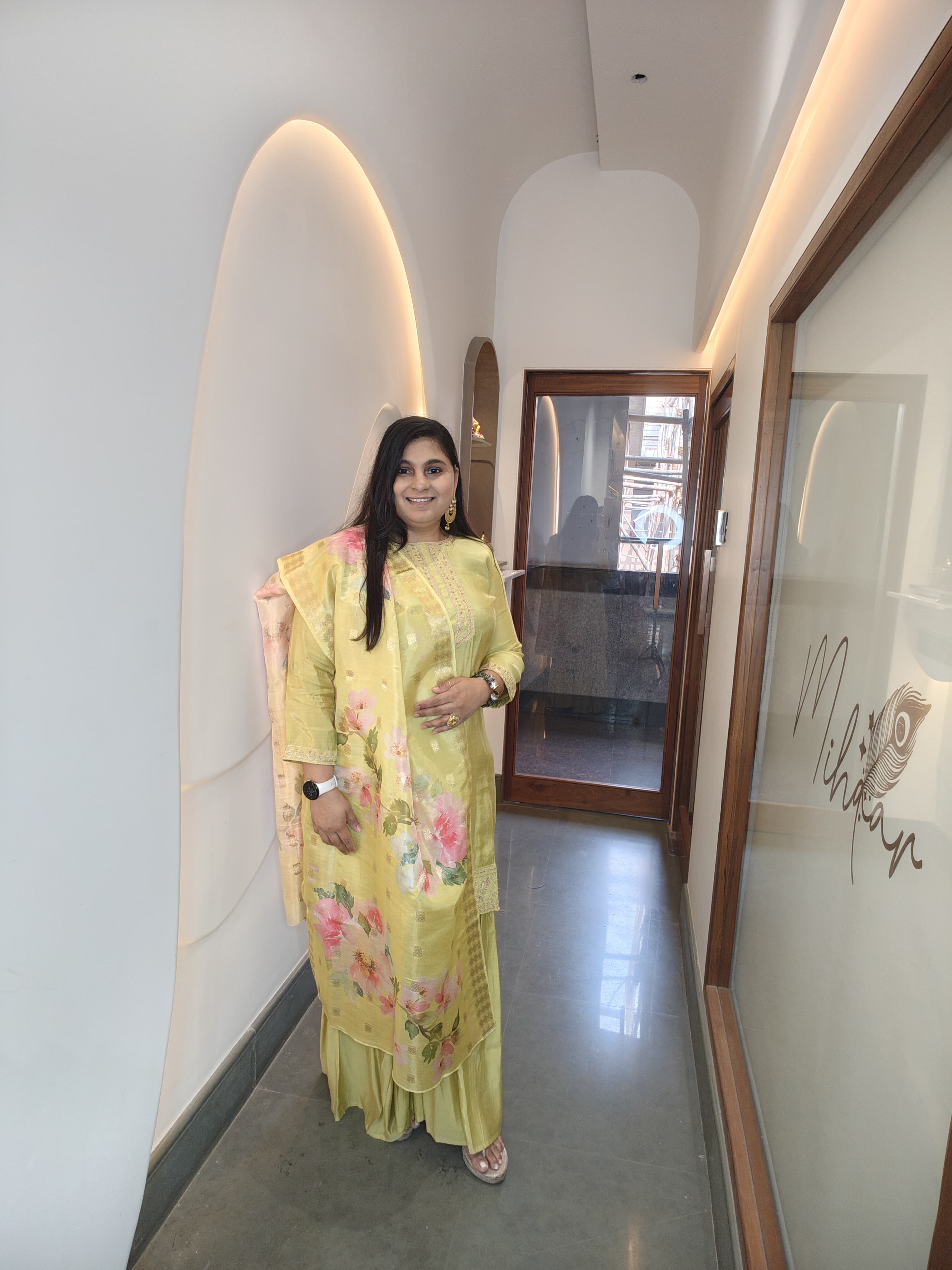 Lemon Yellow Handblock Anarkali Set with Dupatta (3-Piece Elegance)
