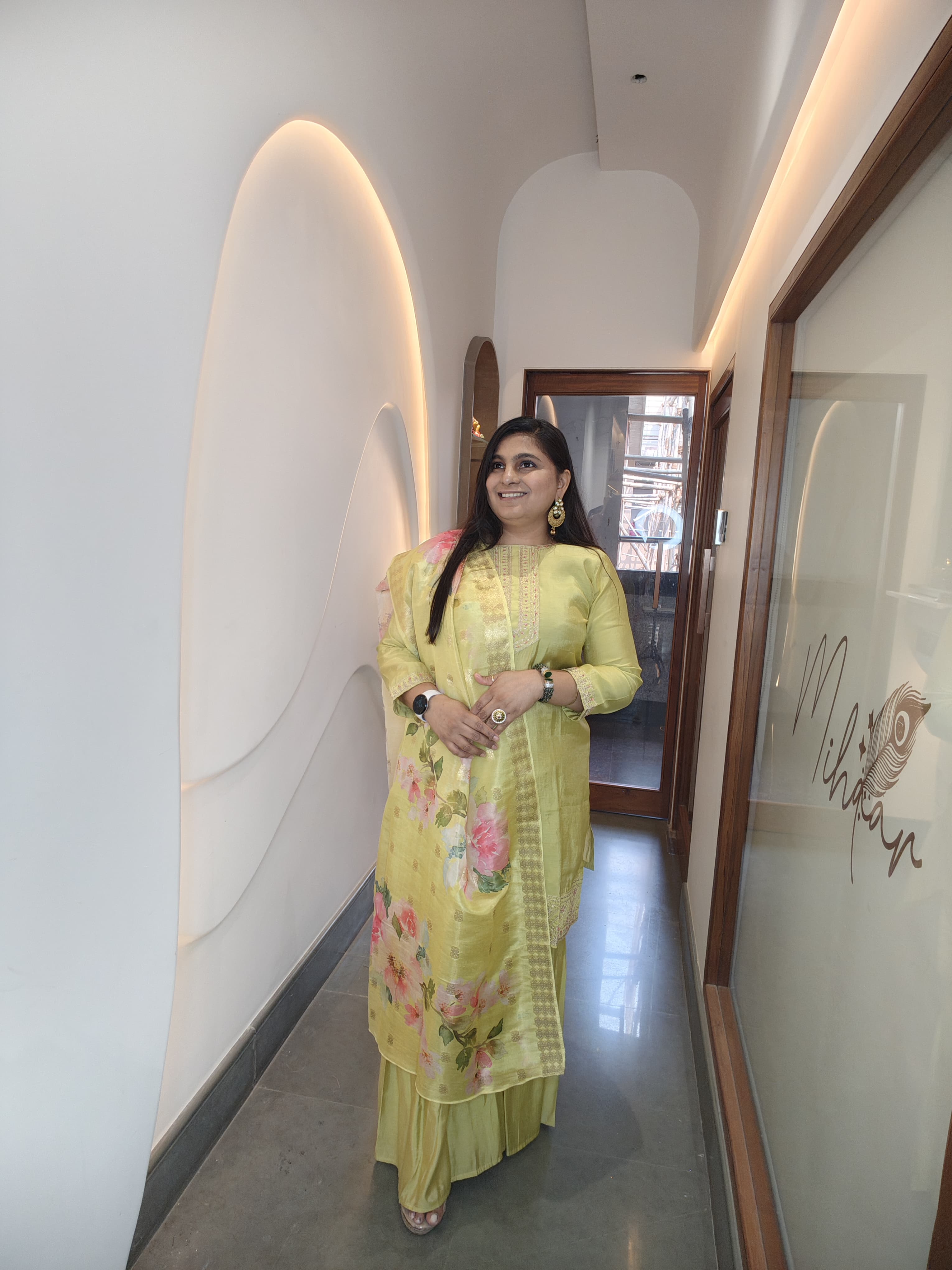 Lemon Yellow Handblock Anarkali Set with Dupatta (3-Piece Elegance)