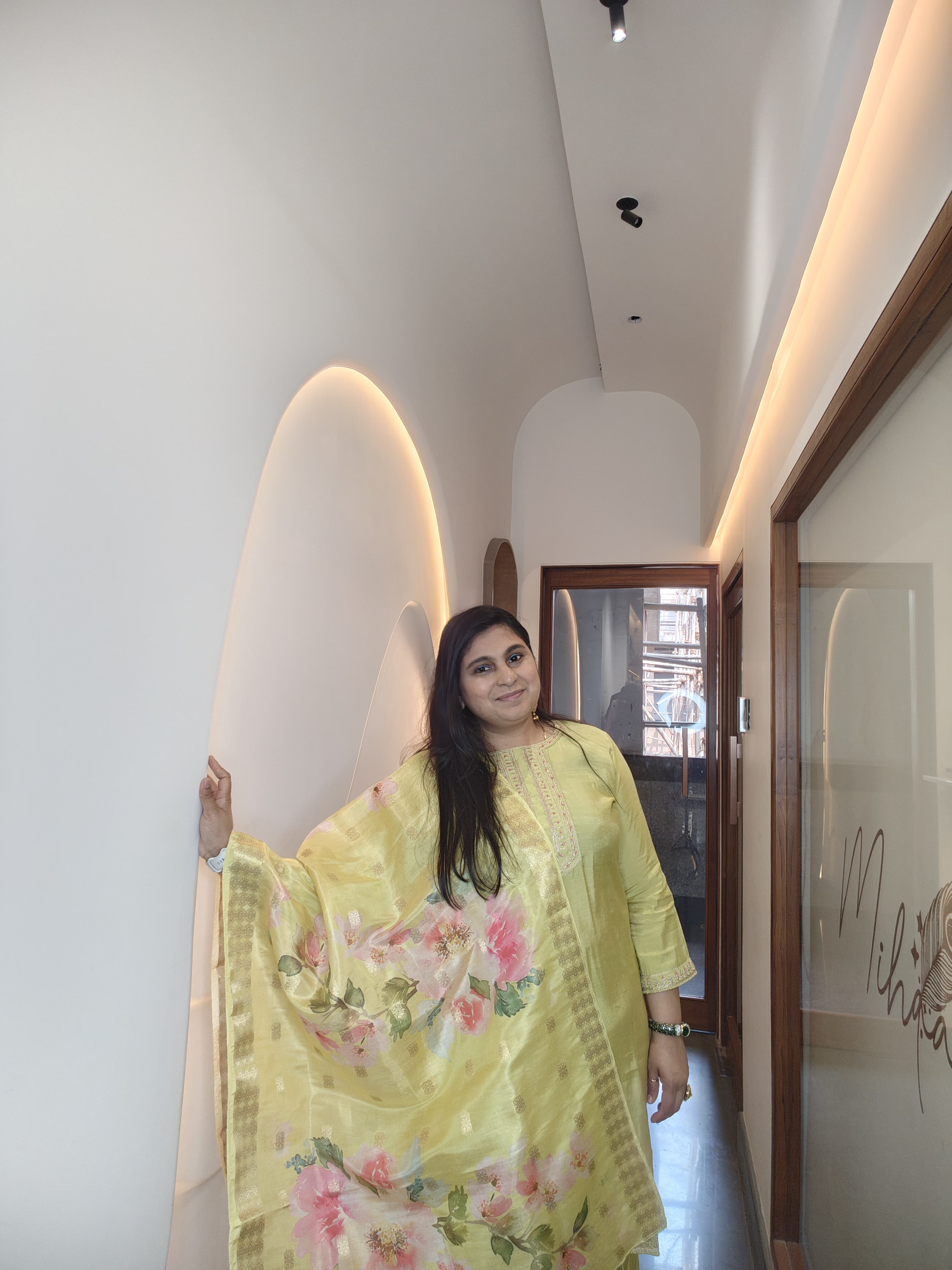 Lemon Yellow Handblock Anarkali Set with Dupatta (3-Piece Elegance)