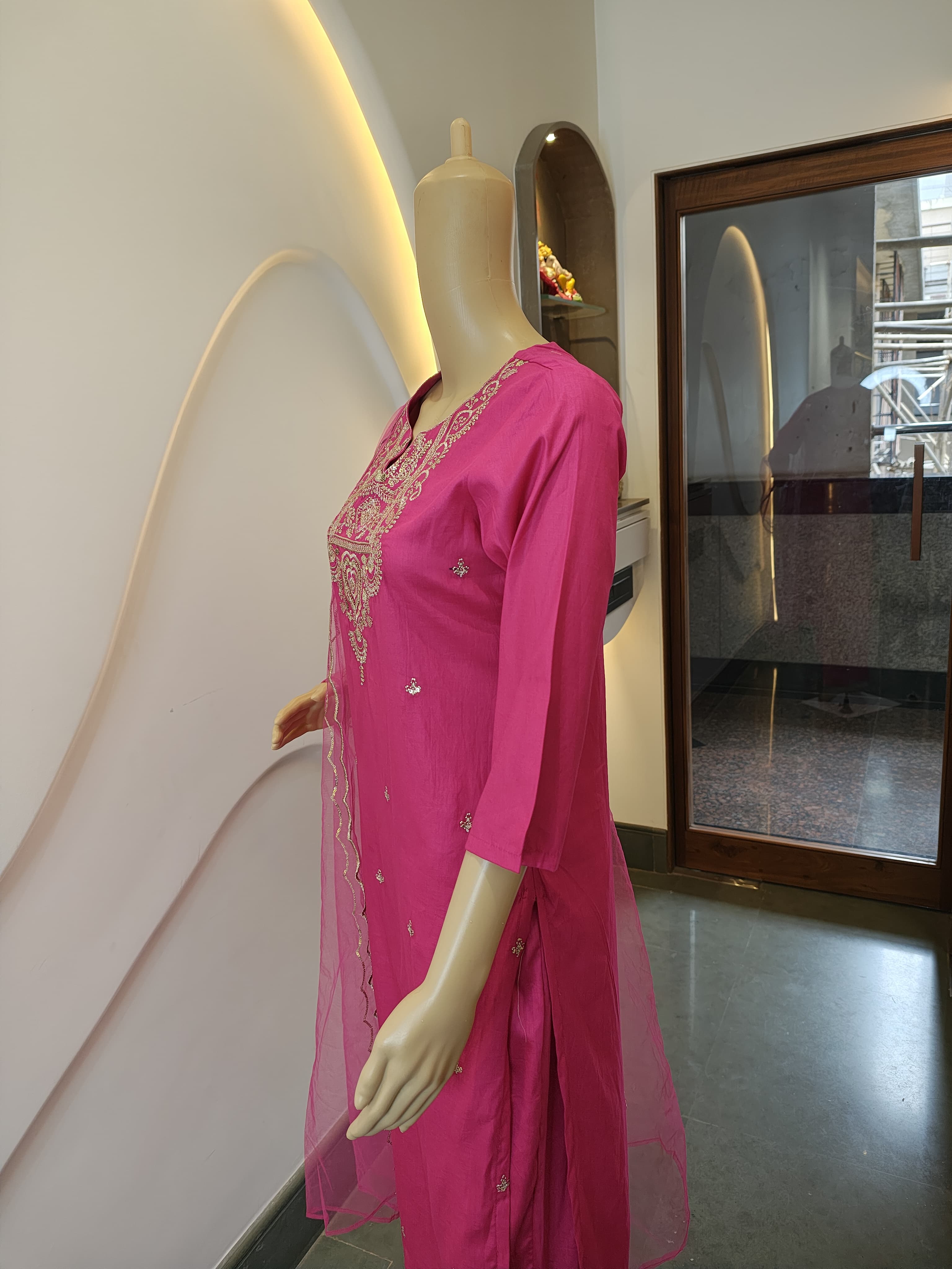 Magenta Mirror Work Suit Set with Net Dupatta (3-Piece Festive Edit)