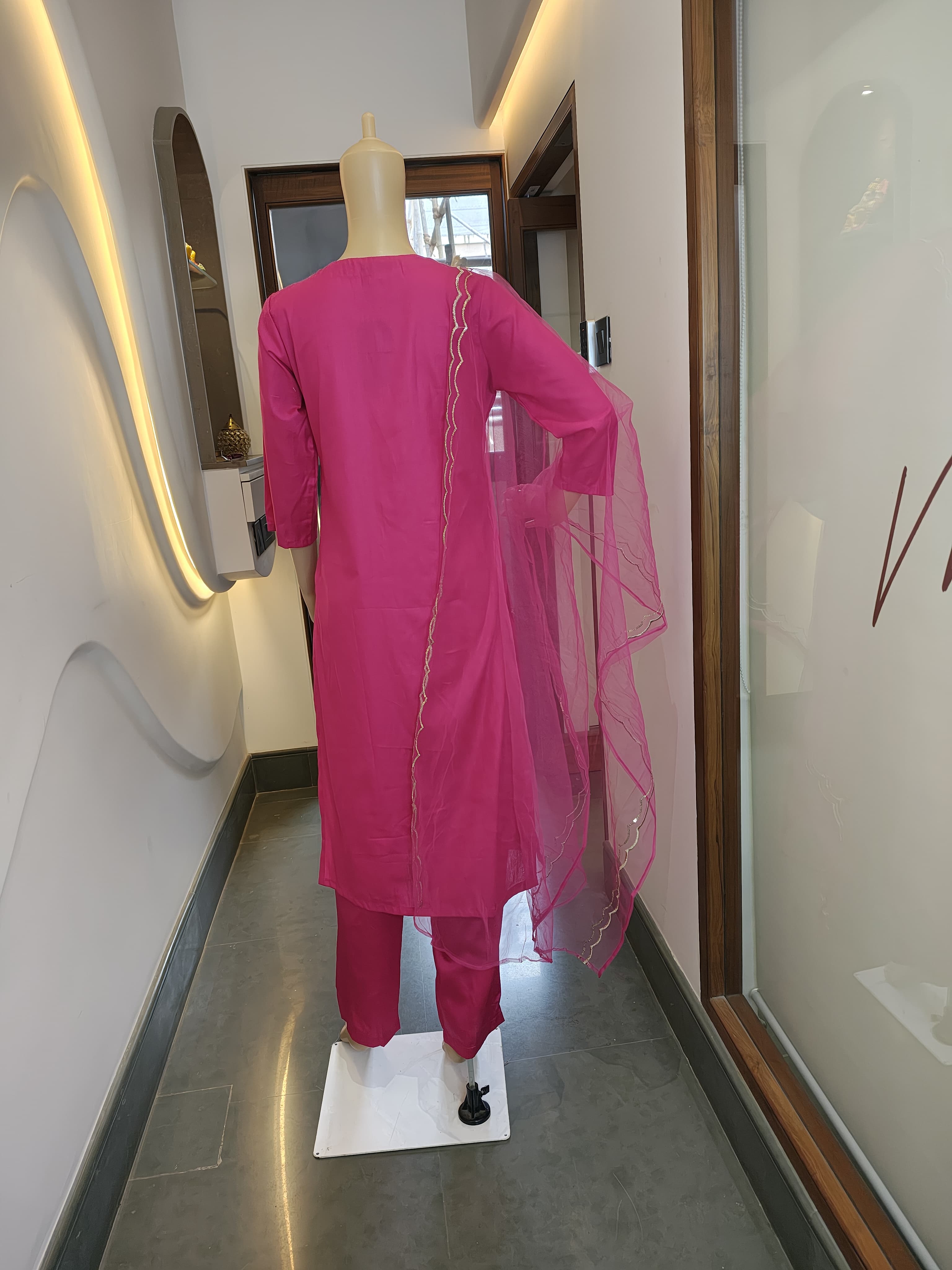 Magenta Mirror Work Suit Set with Net Dupatta (3-Piece Festive Edit)