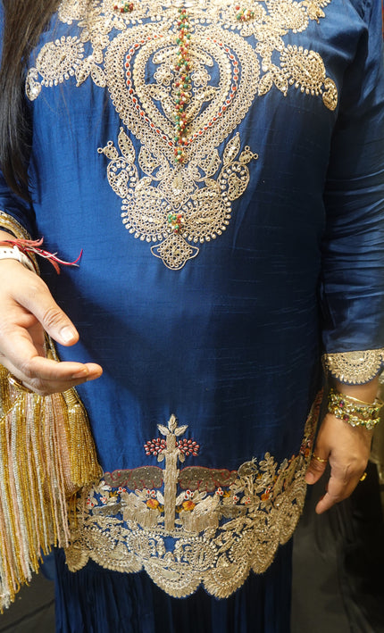Elegant Navy Blue Embroidered Punjabi Suit with Dupatta – Graceful Ethnic Ensemble