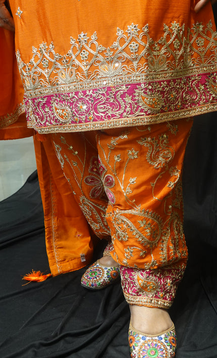 Sunset Glow Orange Punjabi Suit – Handcrafted Embroidered Elegance