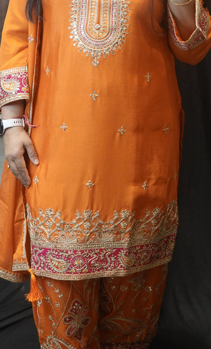Sunset Glow Orange Punjabi Suit – Handcrafted Embroidered Elegance