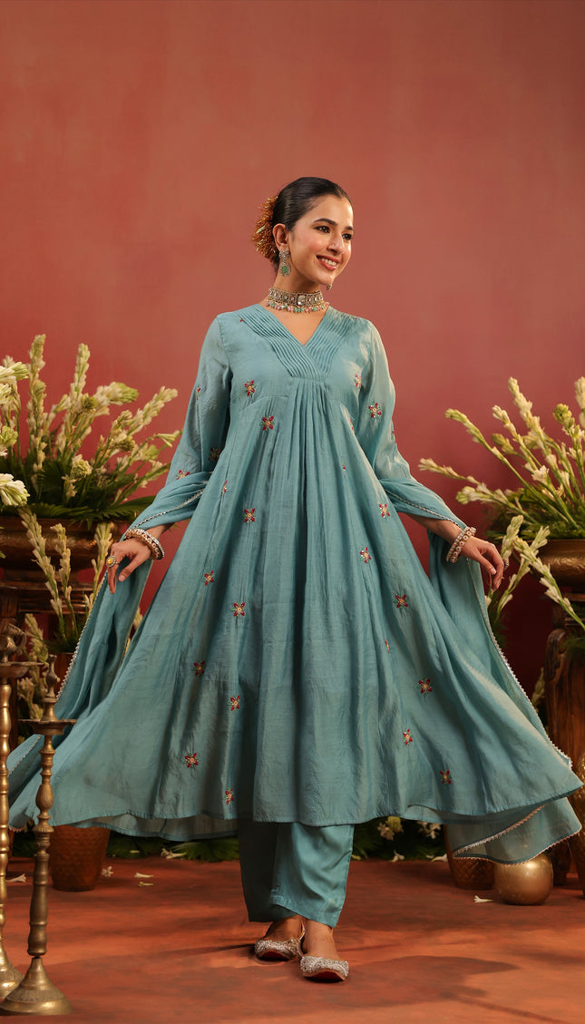 The Teal Starbloom Punjabi Suit