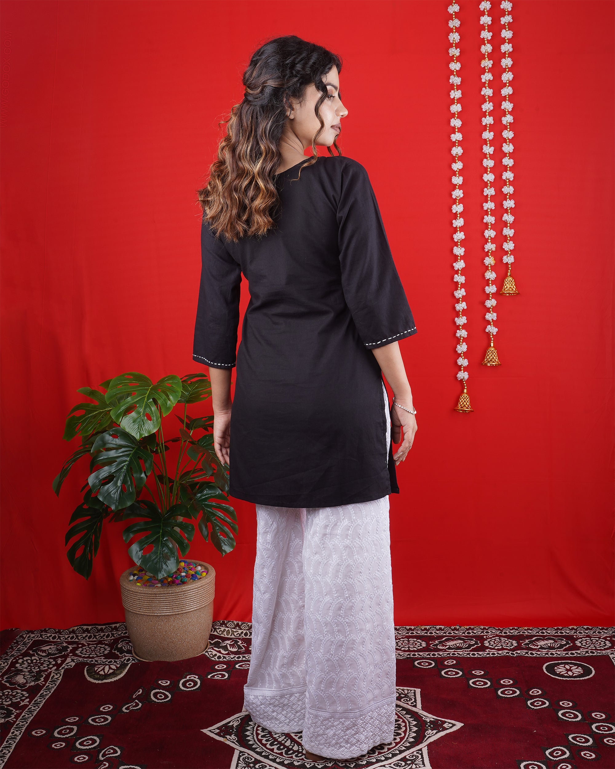 Black Short Kurti with Intricate Embroidered Motifs