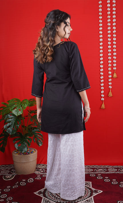 Black Short Kurti with Intricate Embroidered Motifs