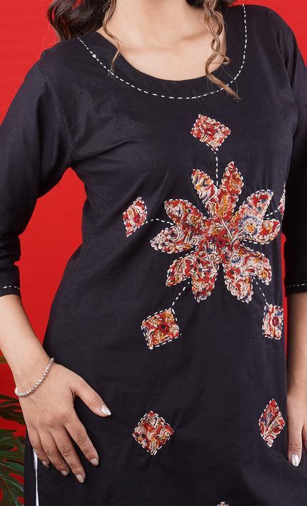Black Short Kurti with Intricate Embroidered Motifs