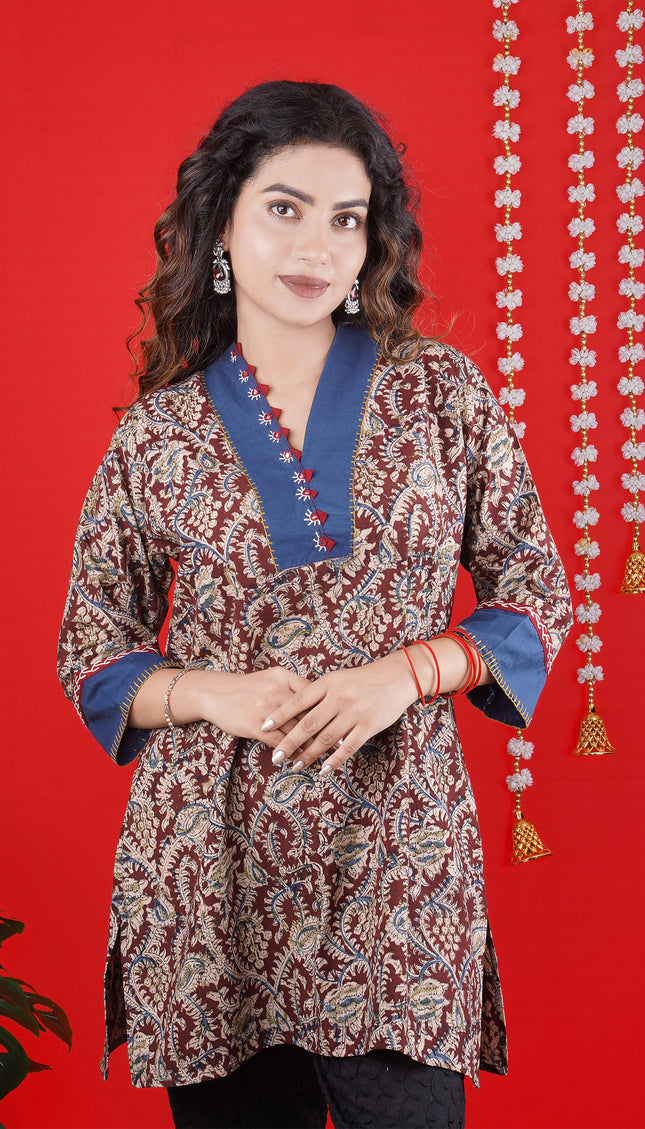 Elegant Maroon Handcrafted Cotton Short Top