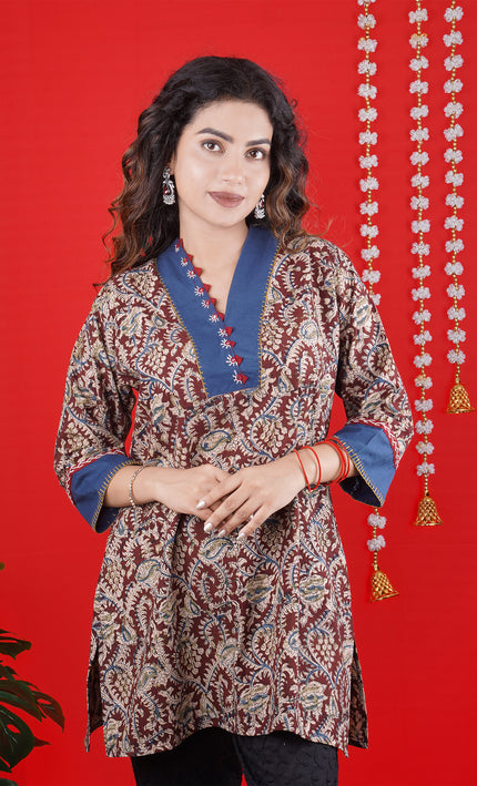 Elegant Maroon Handcrafted Cotton Short Top