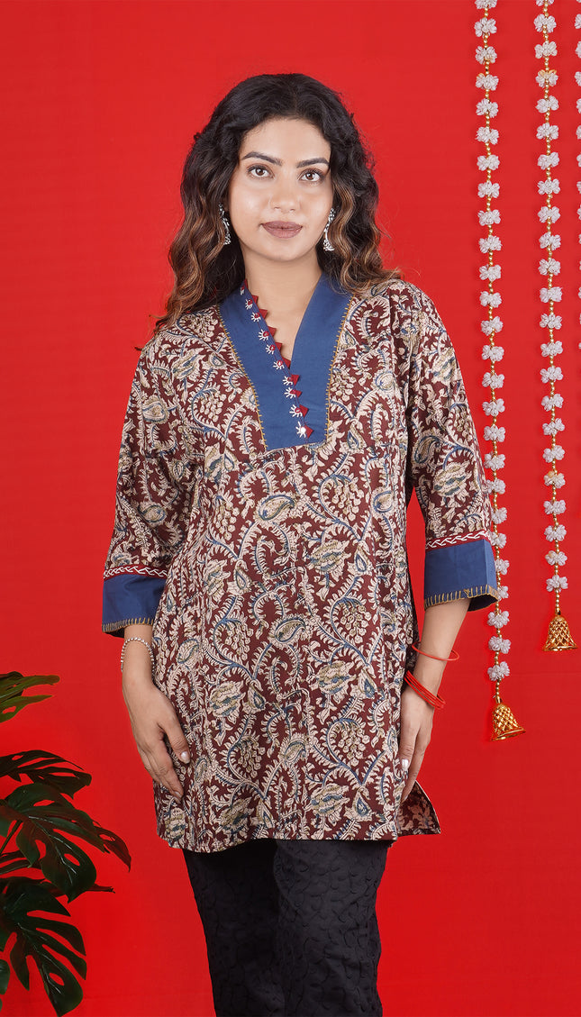 Elegant Maroon Handcrafted Cotton Short Top