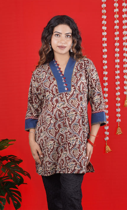 Elegant Maroon Handcrafted Cotton Short Top