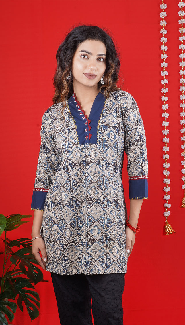 Classic Blue Handcrafted Cotton Short Top