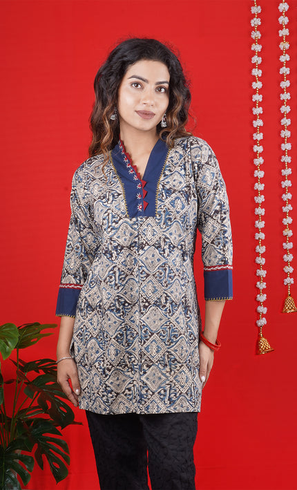 Classic Blue Handcrafted Cotton Short Top