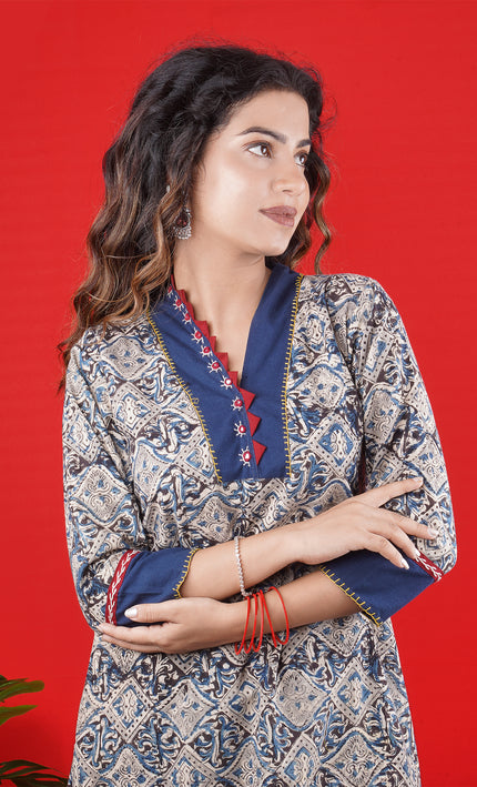 Classic Blue Handcrafted Cotton Short Top