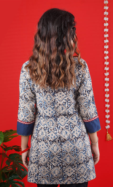 Classic Blue Handcrafted Cotton Short Top