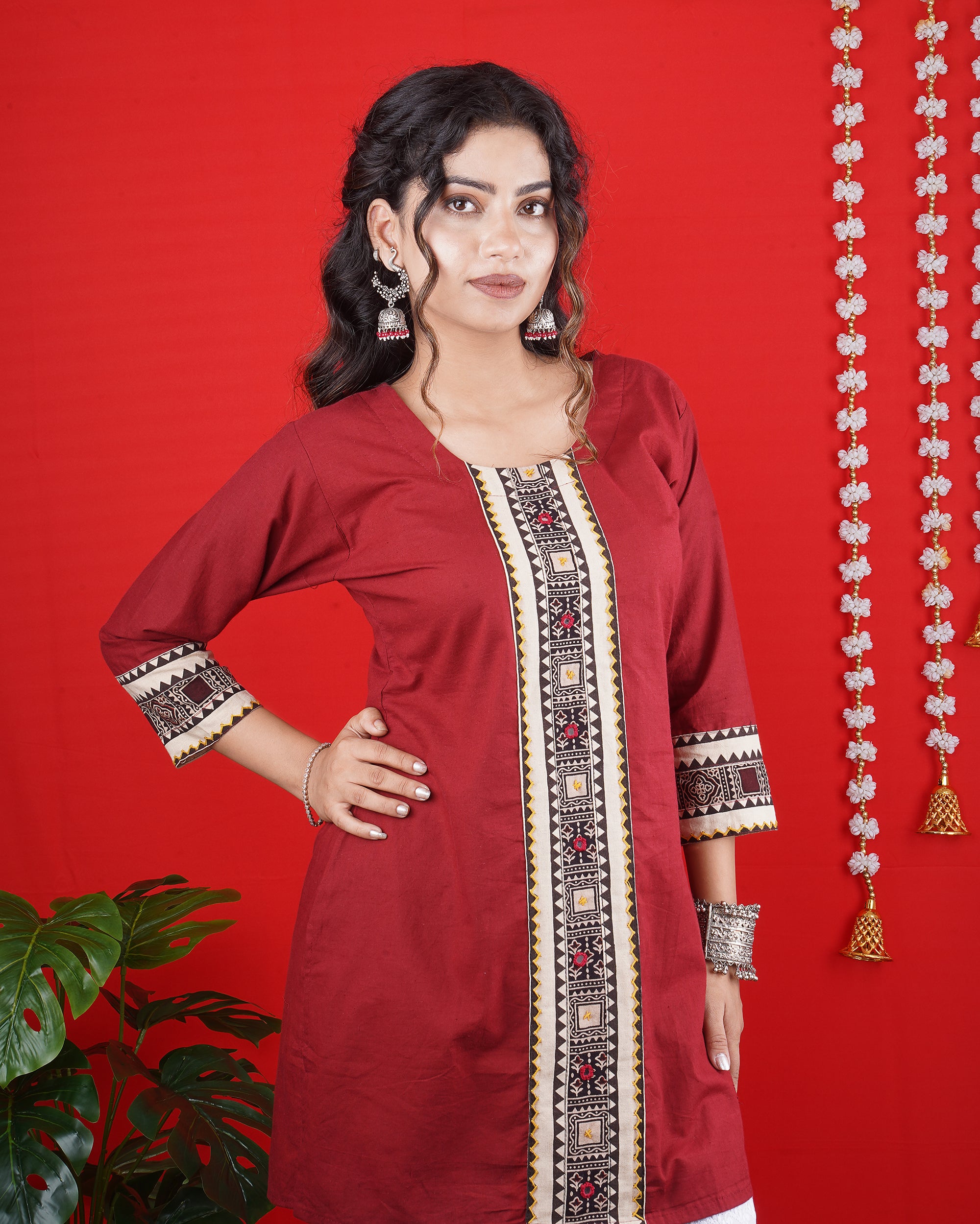 Maroon Embroidered Kurti with White Palazzo – Elegant Ethnic Outfit