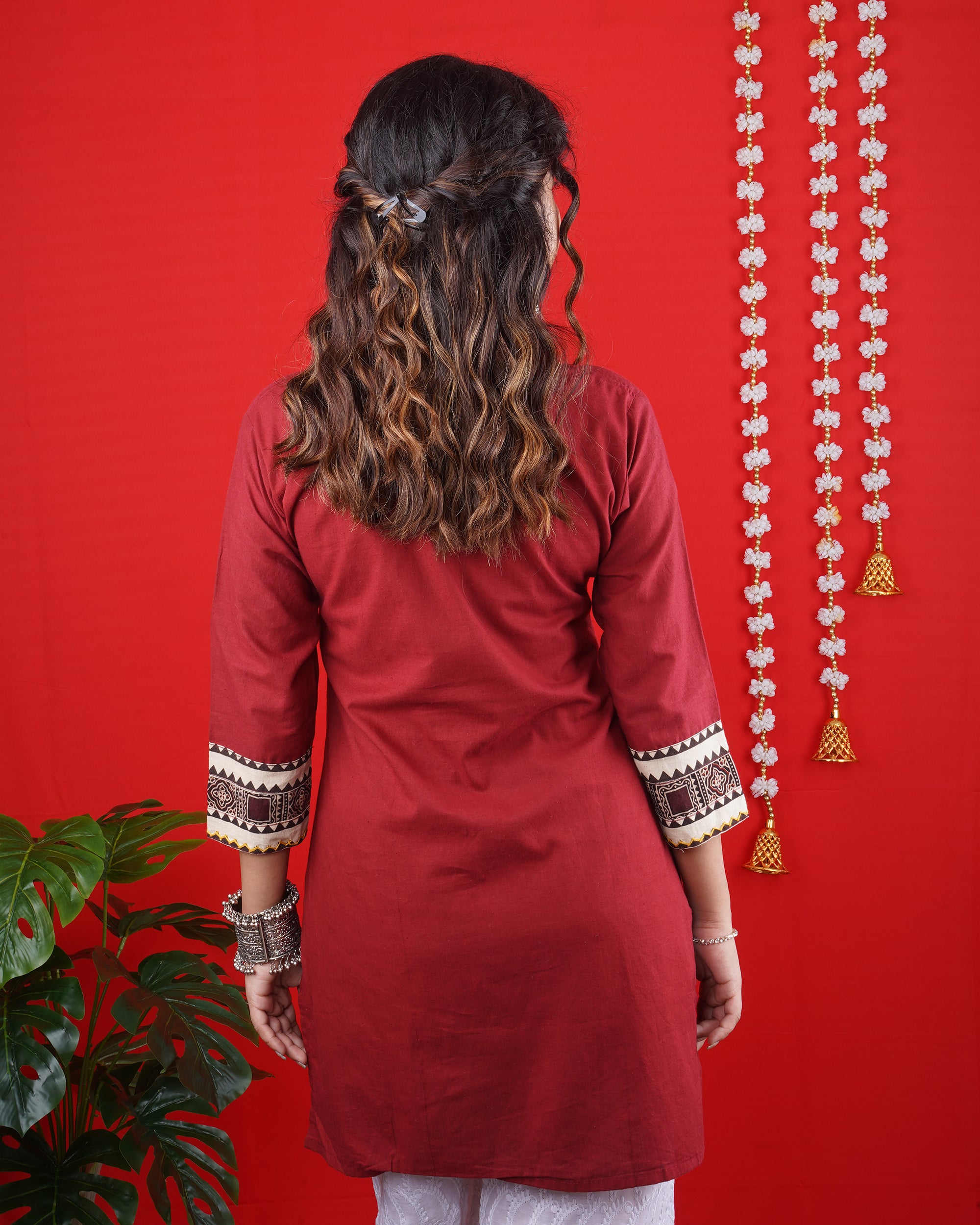 Maroon Embroidered Kurti with White Palazzo – Elegant Ethnic Outfit