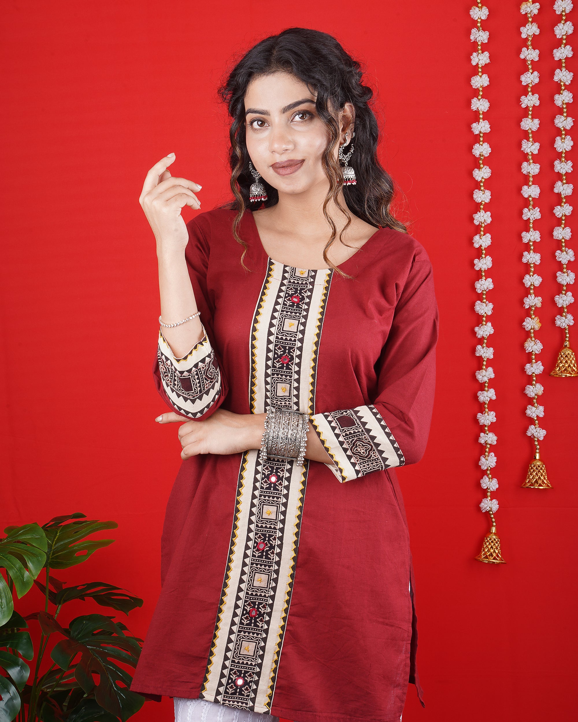 Maroon Embroidered Kurti with White Palazzo – Elegant Ethnic Outfit