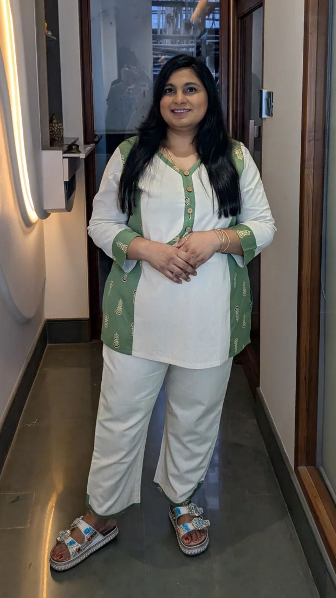 Ivory & Emerald Green Embroidered Co-ord Set