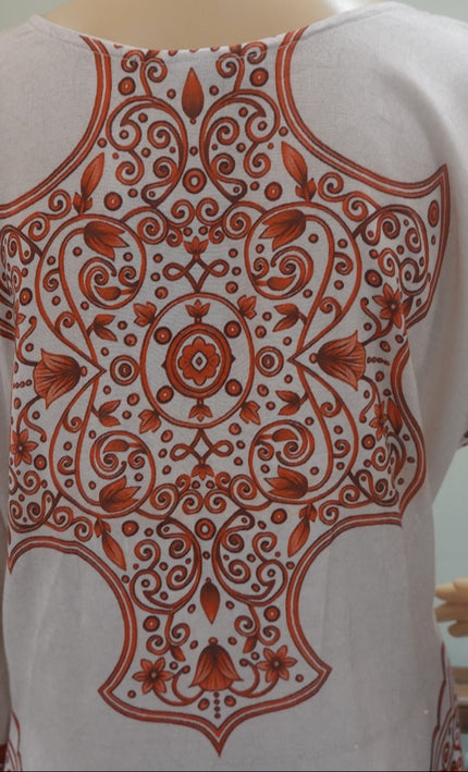 Cream & Red Digital Print Co-Ord Set for Women