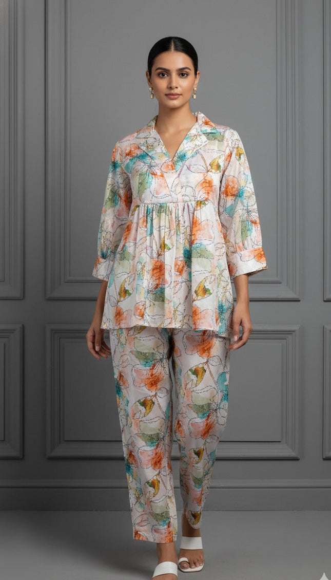 Printed Satin Silk Co-Ord Set for Women