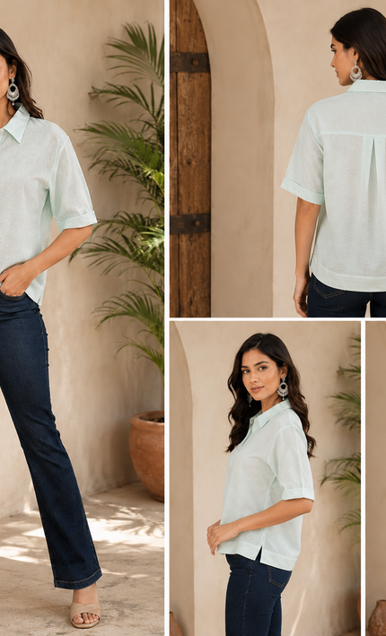 Mint Green Pure Linen Top For Women