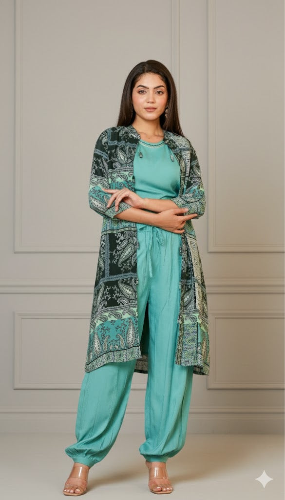 BlueBloom Cotton Coord Set With Printed Jacket
