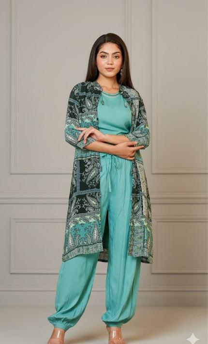 BlueBloom Cotton Coord Set With Printed Jacket