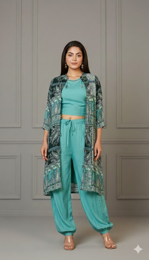 BlueBloom Cotton Coord Set With Printed Jacket