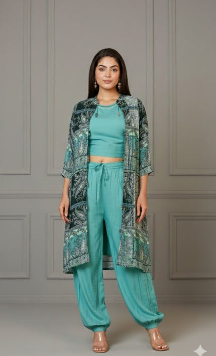BlueBloom Cotton Coord Set With Printed Jacket