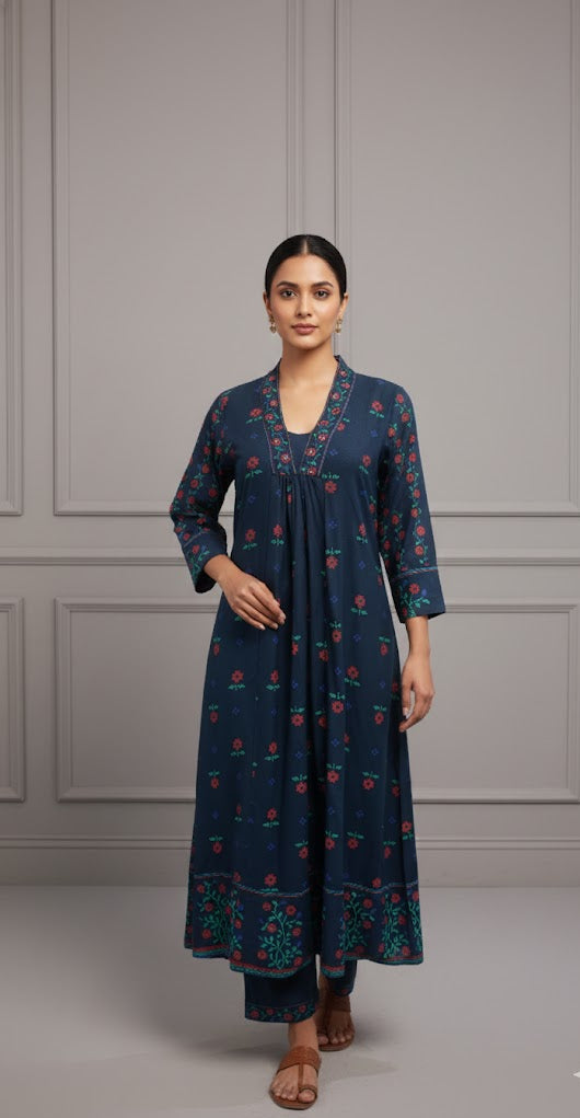 Navy Blue Kurta Pant Set for Women