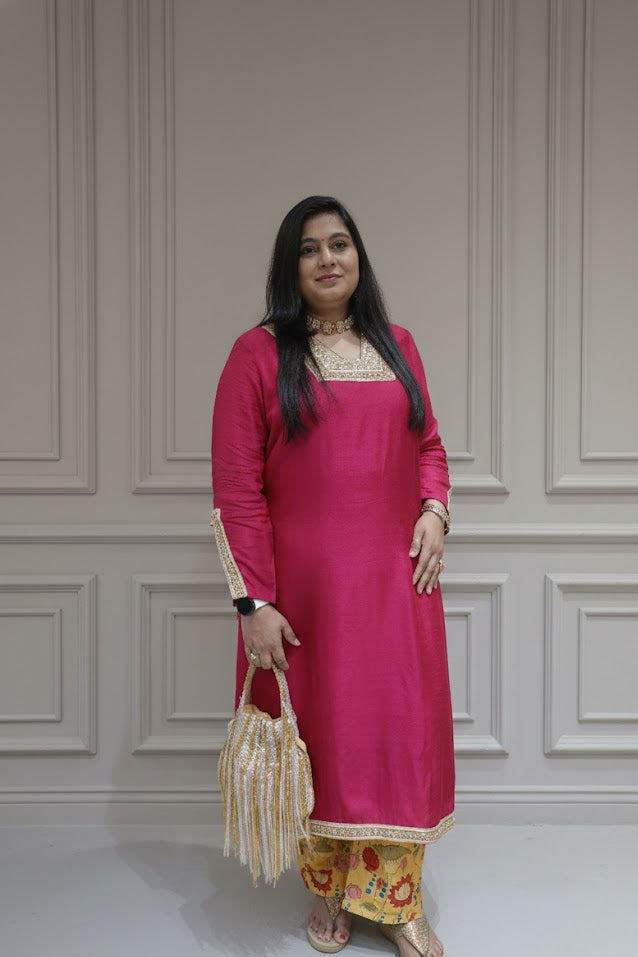 Elegant Pink Ethnic Kurti Set with Floral Patiala Salwar