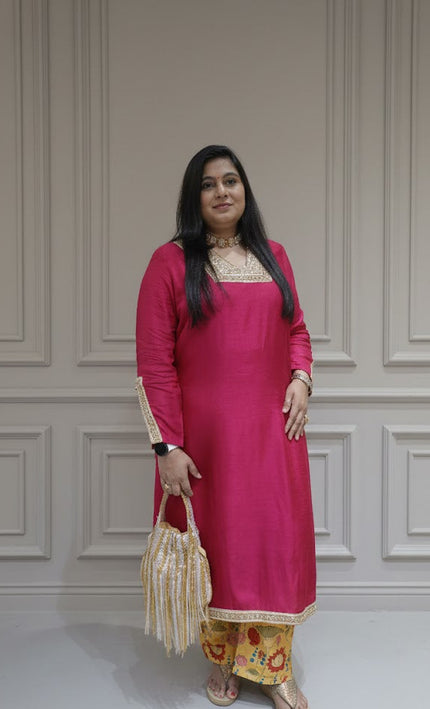 Elegant Pink Ethnic Kurti Set with Floral Patiala Salwar