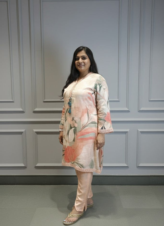 Blush Bloom Peach Silk Kurta Set