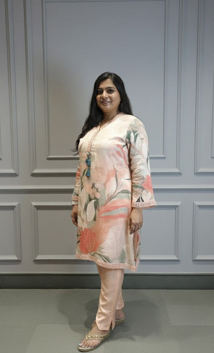Blush Bloom Peach Silk Kurta Set