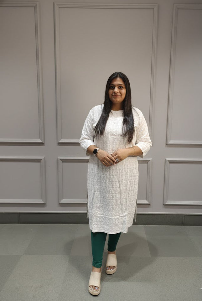 Ivory Base Printed Cotton Kurti with Pastel Florals – Soft & Stylish